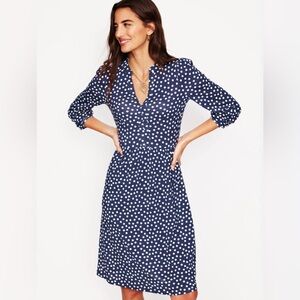 Boden Naomi Relaxed Jersey Dress - Kingfisher Blue Polka Dot